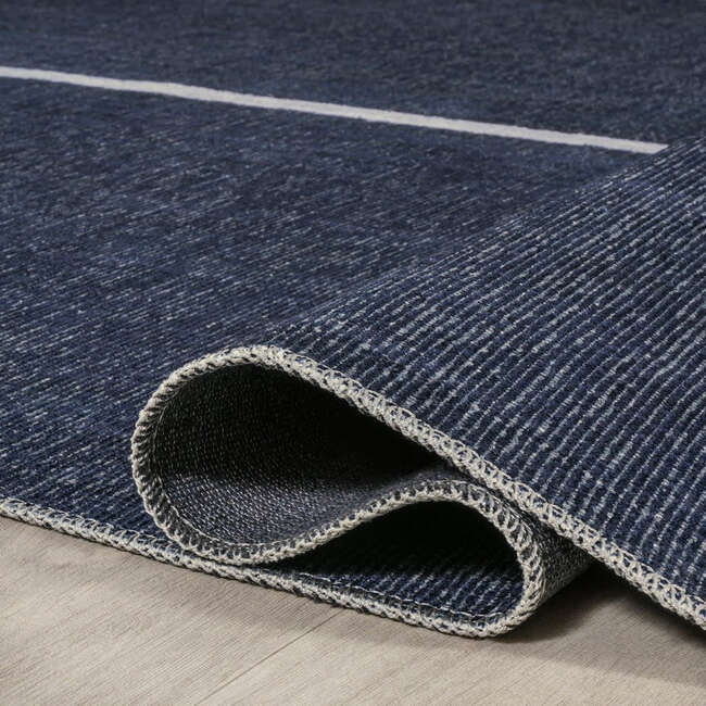 Linja Solid Centre Stripe Machine-Washable Area Rug, Navy/Gray - Rugs - 6