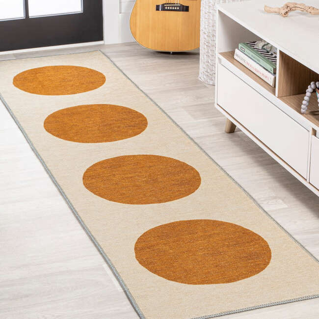 Cirkel Minimalist Geometric Dot Machine-Washable Area Rug, Cream/Terracotta - Rugs - 4