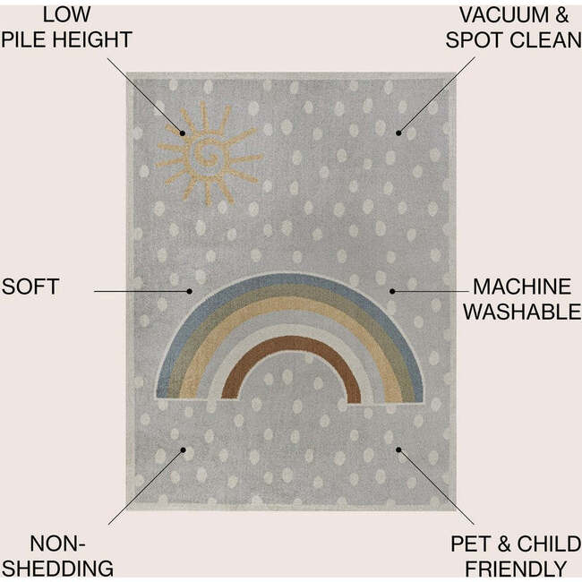 Minha Rainbow Dot Modern Machine-Washable Area Rug, Gray/Ivory/Yellow - Rugs - 6