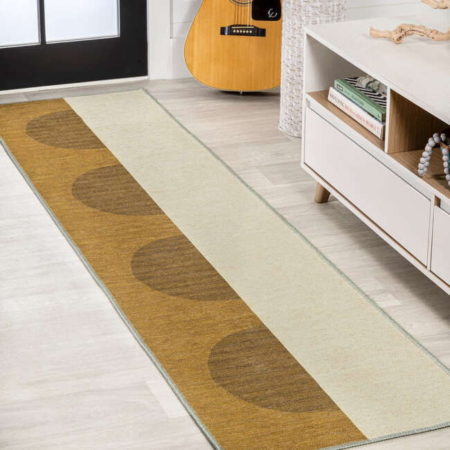 Demie Minimalist Graphic Circle Machine-Washable Area Rug, Brown/Cream/Terracotta - Rugs - 4