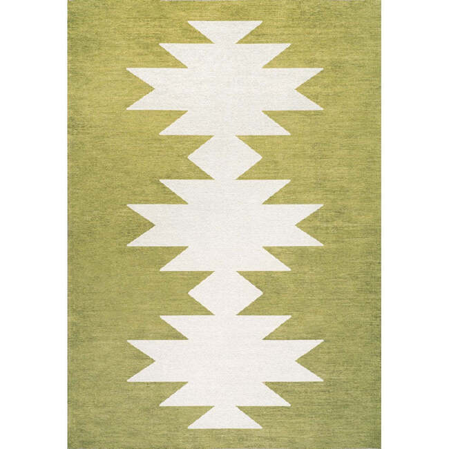 Chayton Minimalist Geometric Machine-Washable Area Rug, Moss/Cream