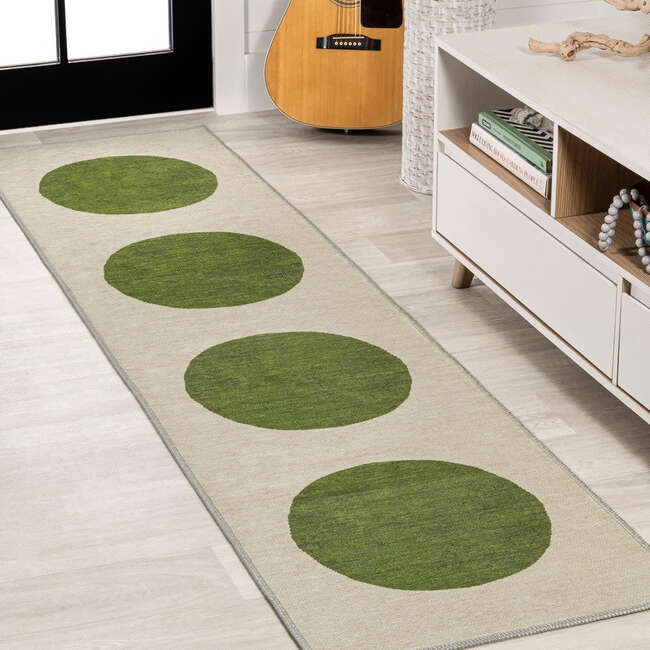 Cirkel Minimalist Geometric Dot Machine-Washable Area Rug, Cream/Green - Rugs - 5