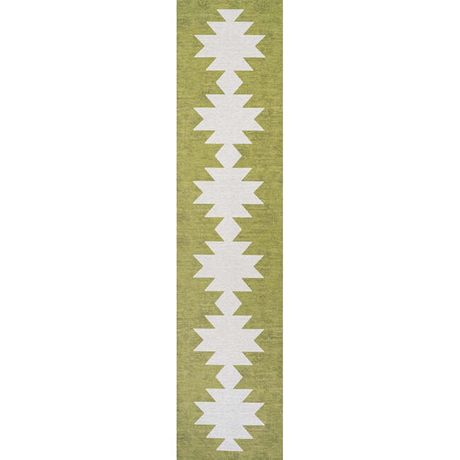 Chayton Minimalist Geometric Machine-Washable Area Rug, Moss/Cream - Rugs - 3