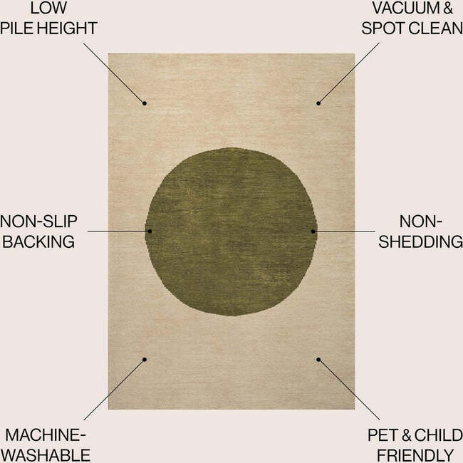 Cirkel Minimalist Geometric Dot Machine-Washable Area Rug, Cream/Green - Rugs - 6