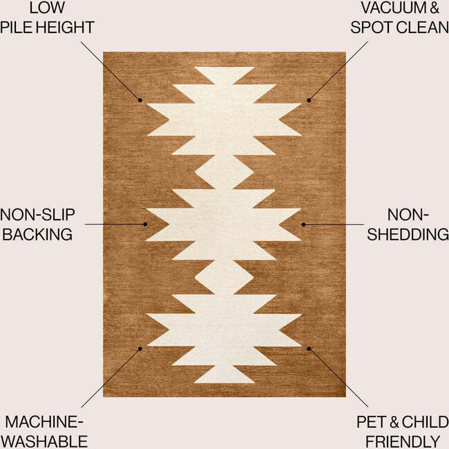 Chayton Minimalist Geometric Machine-Washable Area Rug, Terracotta/Cream - Rugs - 5