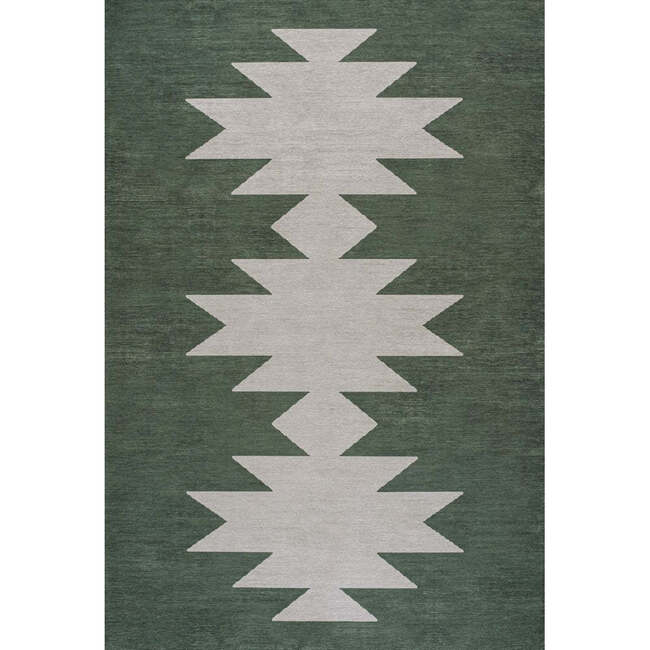 Chayton Minimalist Geometric Machine-Washable Area Rug, Dark Green/Light Grey