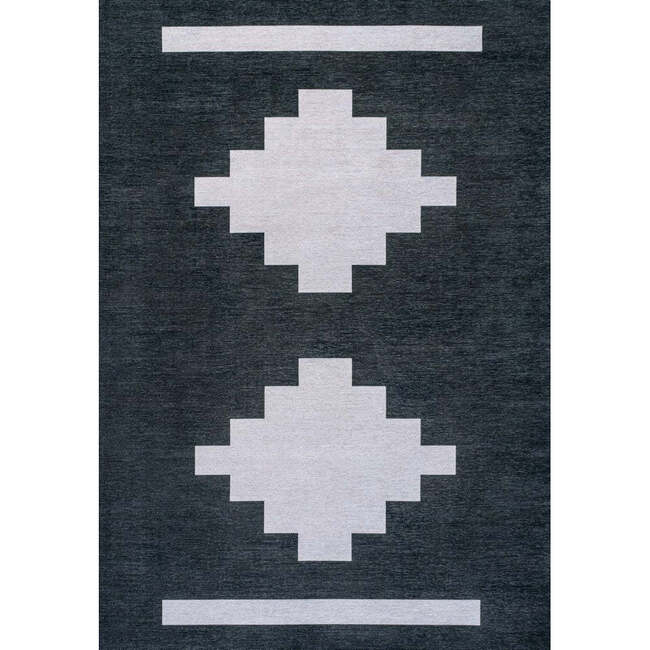 Adriel Geometric Medallion Machine-Washable Area Rug, Navy/Light Gray