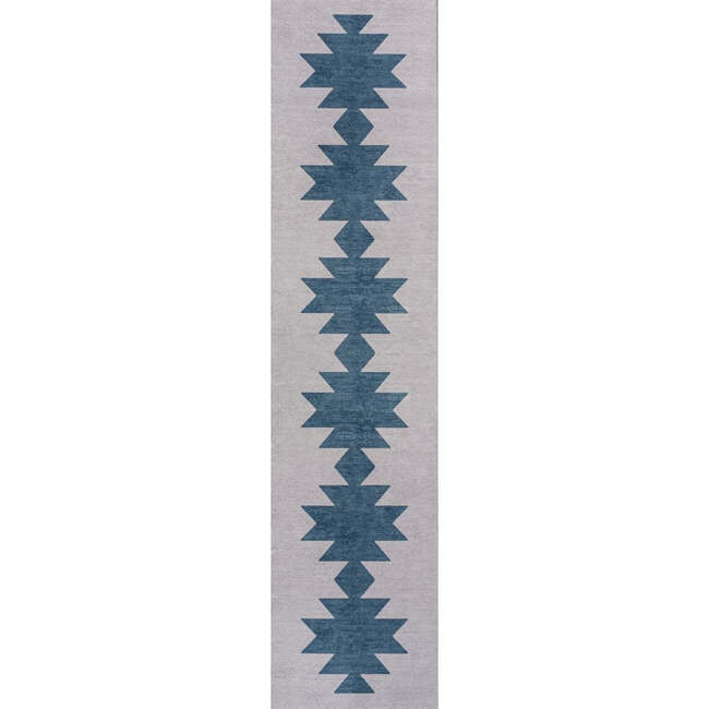 Chayton Minimalist Geometric Machine-Washable Area Rug, Grey/Blue - Rugs - 3