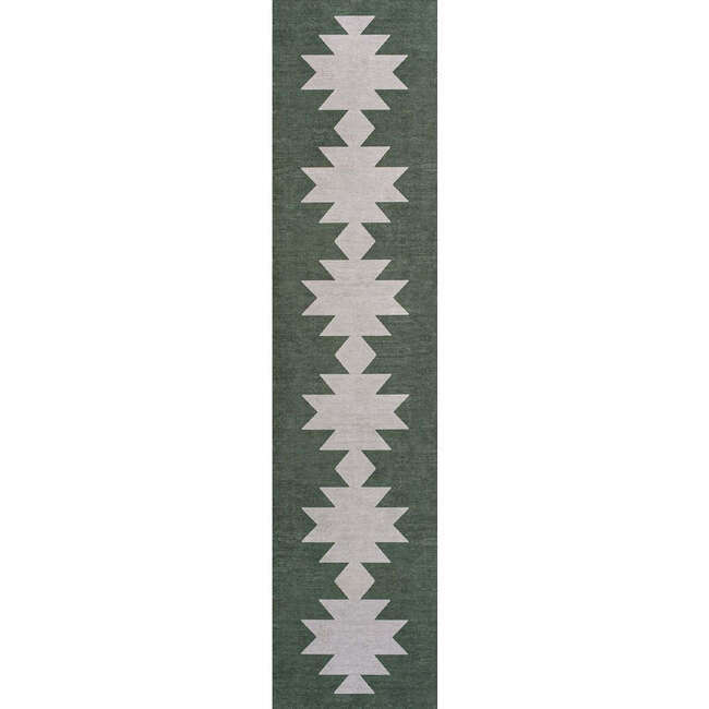 Chayton Minimalist Geometric Machine-Washable Area Rug, Dark Green/Light Grey - Rugs - 3