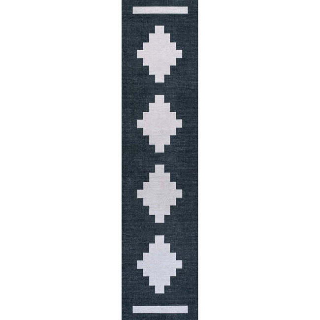 Adriel Geometric Medallion Machine-Washable Area Rug, Navy/Light Gray - Rugs - 3