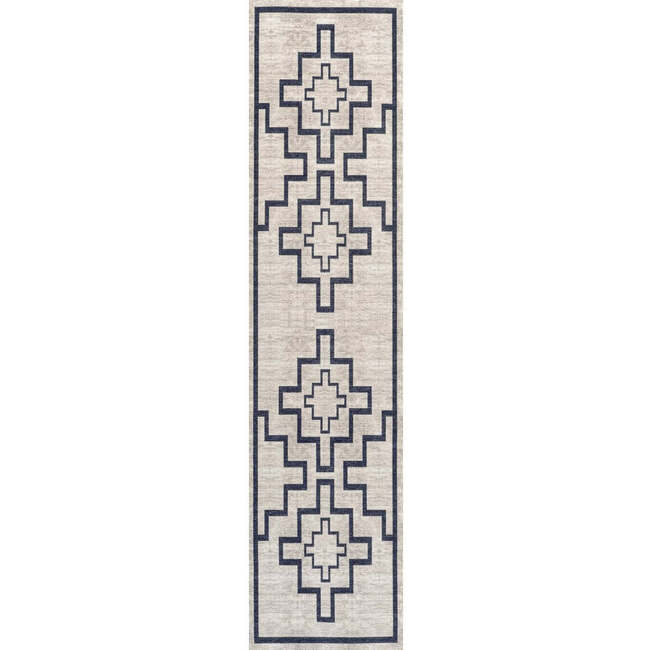 Ashkii Minimalist Medallion Machine-Washable Area Rug, Ivory/Dark Gray - Rugs - 4