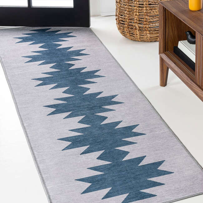 Chayton Minimalist Geometric Machine-Washable Area Rug, Grey/Blue - Rugs - 4