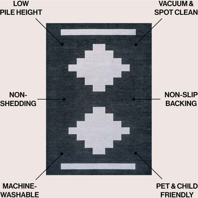 Adriel Geometric Medallion Machine-Washable Area Rug, Navy/Light Gray - Rugs - 5