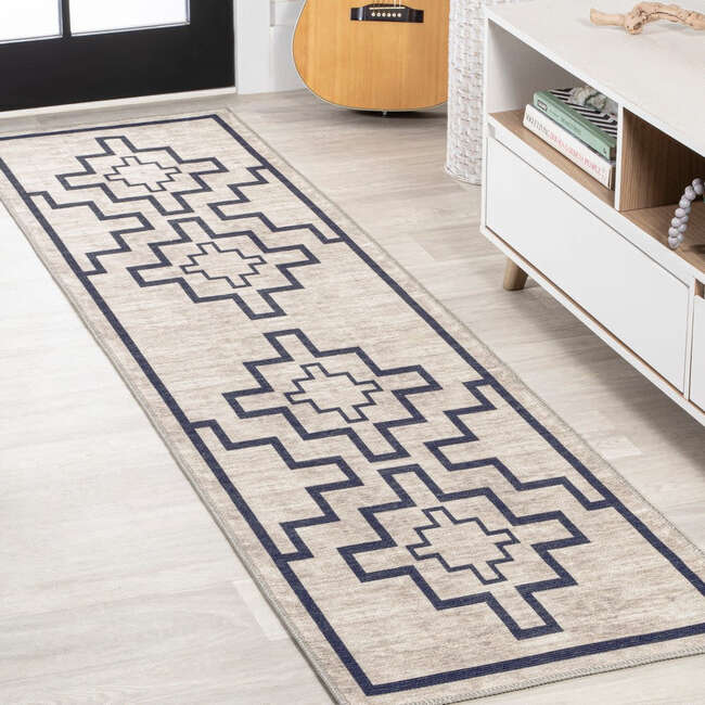 Ashkii Minimalist Medallion Machine-Washable Area Rug, Ivory/Dark Gray - Rugs - 5