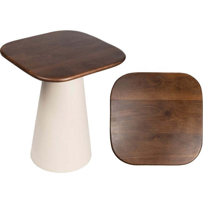 Skye 18" Modern Rustic Square Wood/Metal Accent Table, Walnut Wood/Warm Ivory