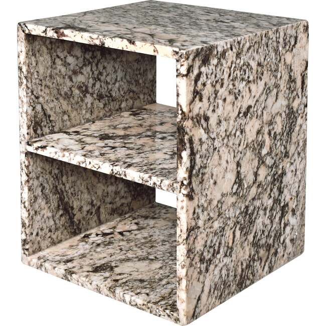 Sloane 20" Modern Natural Marble Handmade Rectangular 2-Shelf End Table, Beige/Dark Taupe