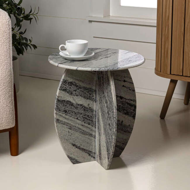 Venus 17.5" Contemporary Natural Marble Handmade X-Shaped End Table, Gray/Black
