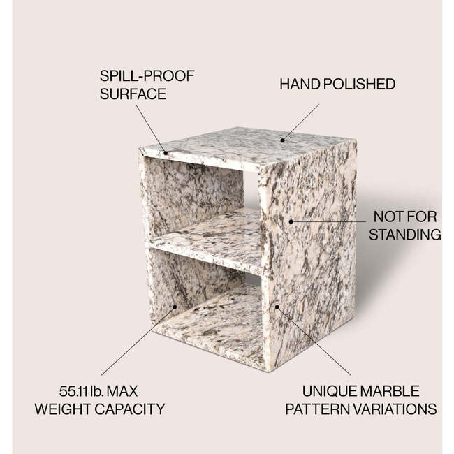 Sloane 20" Modern Natural Marble Handmade Rectangular 2-Shelf End Table, Beige/Dark Taupe - Accent Tables - 3