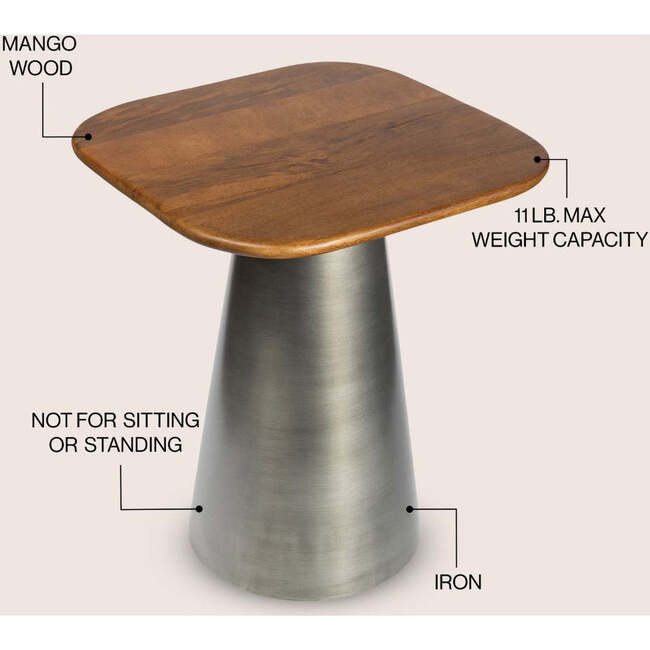 Skye 18" Modern Rustic Square Wood/Metal Accent Table, Honey Wood/Oxidized Nickel - Accent Tables - 3