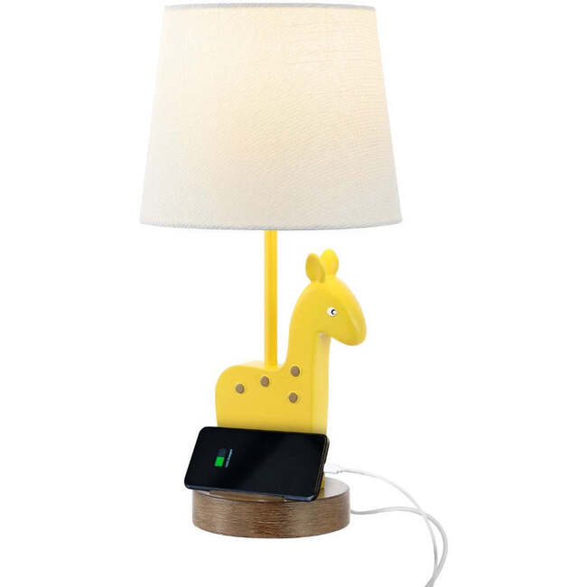 Sahara 17.5" Mid-Century Vintage Iron/Resin Giraffe LED Kids' Table Lamp with Phone Stand and USB Charging Port, Yellow