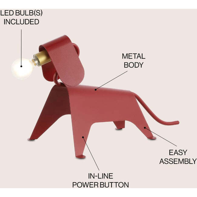 Rover 10" Modern Industrial Iron Canine LED Kids' Lamp, Red