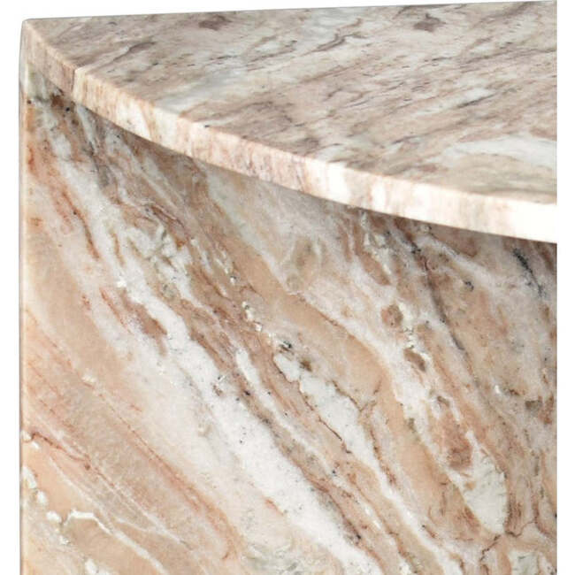 Patrice 20" Art Deco Minimalist Natural Marble Handmade Demilune Side Table, Pink/Beige/White - Accent Tables - 4
