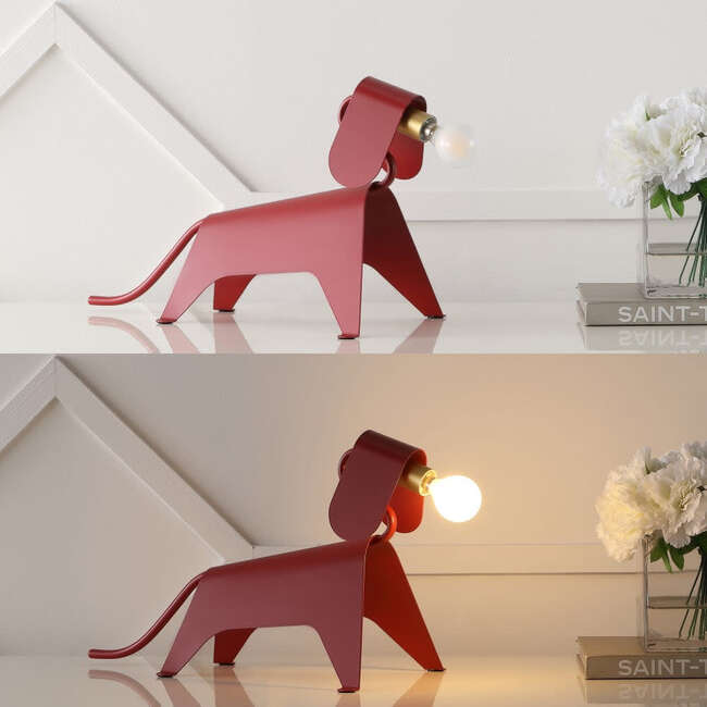 Rover 10" Modern Industrial Iron Canine LED Kids' Lamp, Red - Lighting - 5