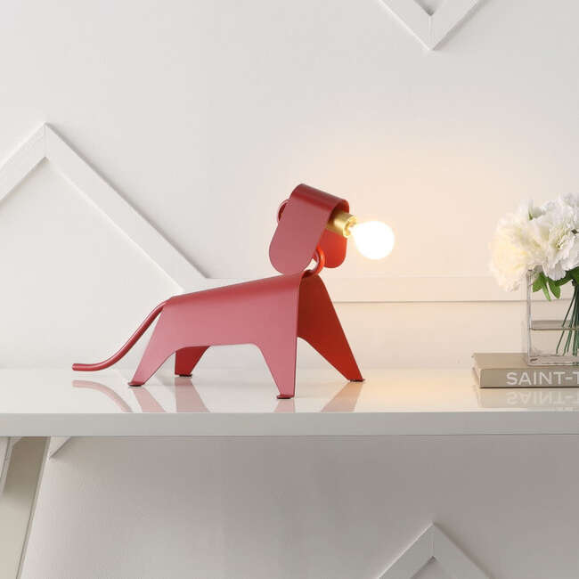 Rover 10" Modern Industrial Iron Canine LED Kids' Lamp, Red - Lighting - 6