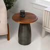 Otto 18" Modern Rustic Round Wood/Metal Accent Table, Honey Wood/Oxidized Nickel - Accent Tables - 2