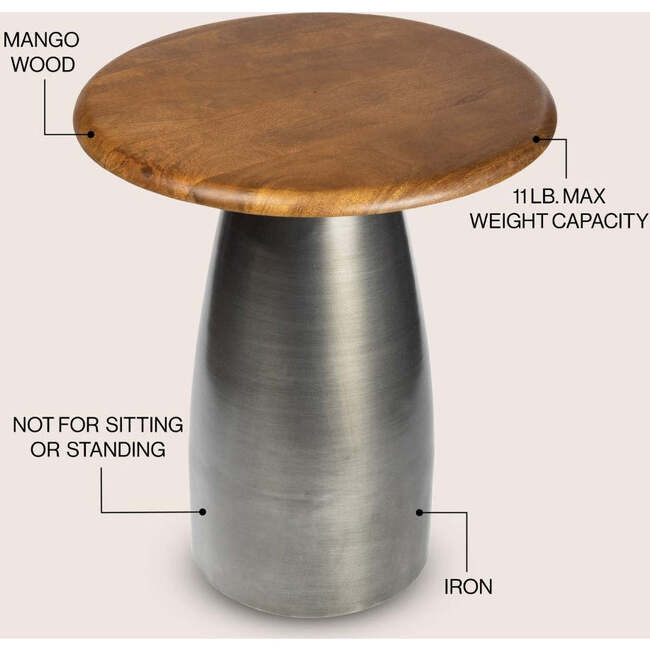 Otto 18" Modern Rustic Round Wood/Metal Accent Table, Honey Wood/Oxidized Nickel - Accent Tables - 3