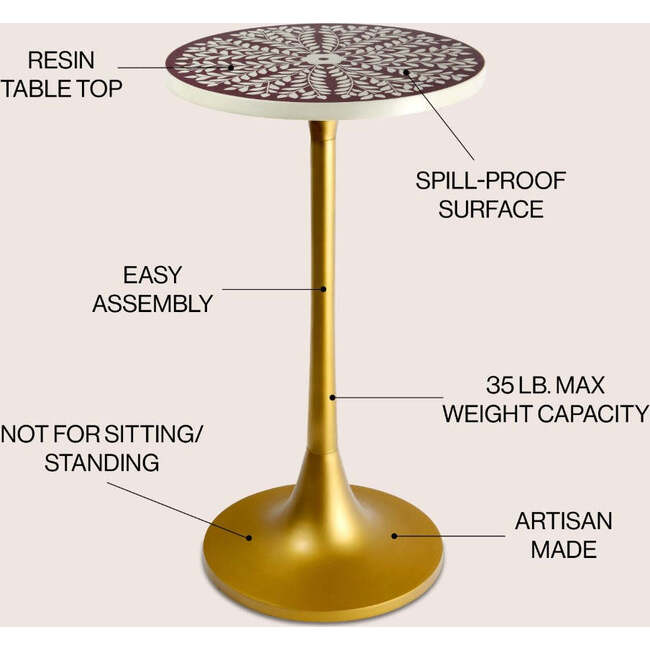 Nysha 25" Modern Bohemian Metal/Resin Inlay Top Pedestal Drink Table and Decorative End Table, Purple/White - Accent Tables - 3
