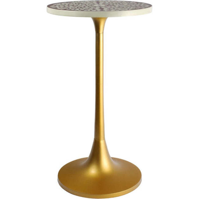 Nysha 25" Modern Bohemian Metal/Resin Inlay Top Pedestal Drink Table and Decorative End Table, Purple/White - Accent Tables - 5