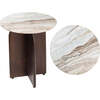 Naomi 18" Rustic Minimalist Marble/Wood X-Base Accent Table, White Marble/Walnut Wood - Accent Tables - 1 - thumbnail