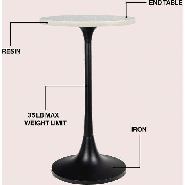 Nysha 25" Modern Bohemian Metal/Resin Inlay Top Pedestal Drink Table and Decorative End Table, Gray/White - Accent Tables - 3