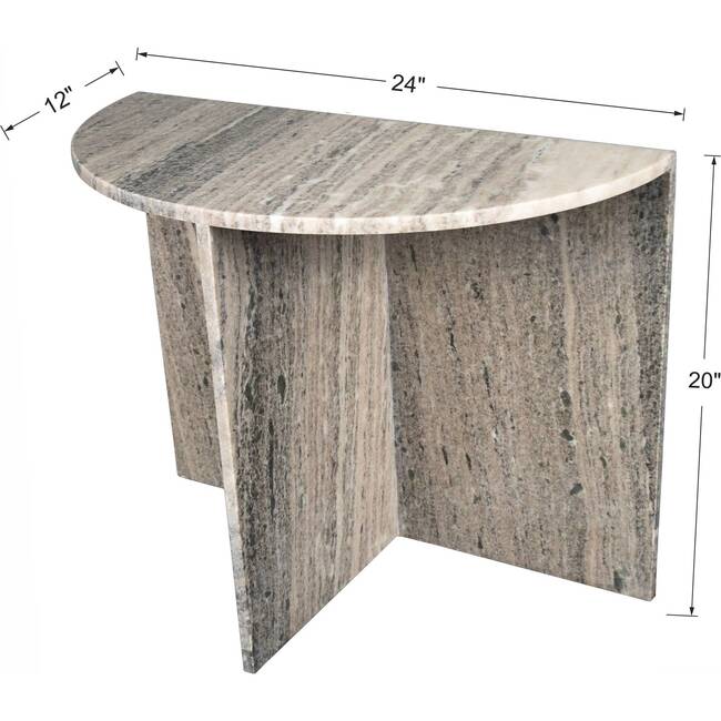 Patrice 20" Art Deco Minimalist Natural Marble Handmade Demilune Side Table, Gray/Beige - Accent Tables - 5
