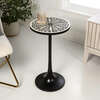Nysha 25" Modern Bohemian Metal/Resin Inlay Top Pedestal Drink Table and Decorative End Table, Black/White - Accent Tables - 2