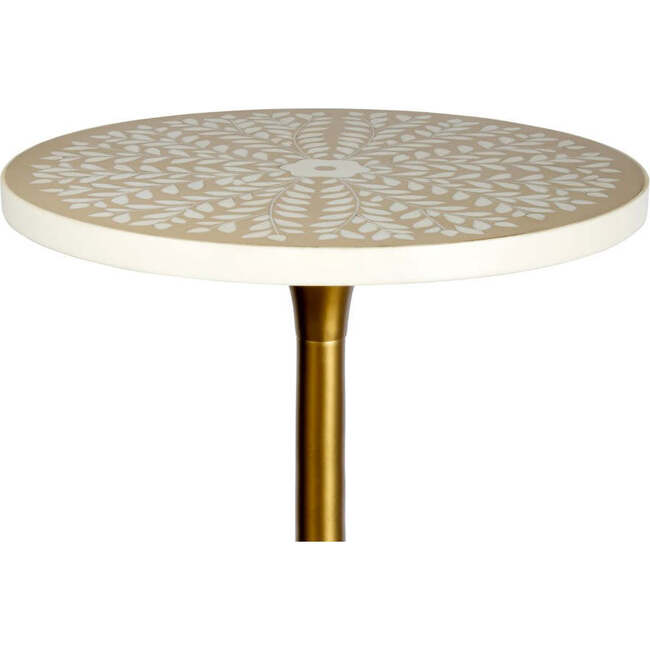 Nysha 25" Modern Bohemian Metal/Resin Inlay Top Pedestal Drink Table and Decorative End Table, Beige/White - Accent Tables - 4
