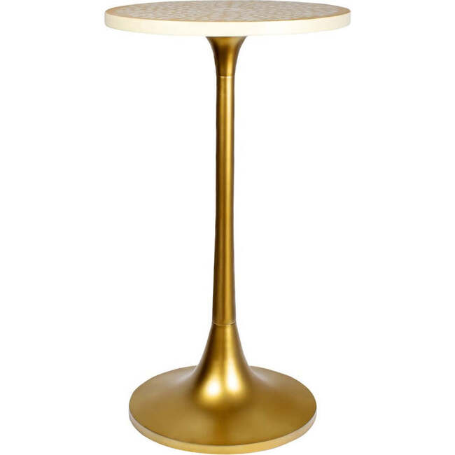 Nysha 25" Modern Bohemian Metal/Resin Inlay Top Pedestal Drink Table and Decorative End Table, Beige/White - Accent Tables - 5