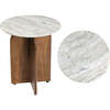 Naomi 18" Rustic Minimalist Marble/Wood X-Base Accent Table, White Marble/Honey Wood - Accent Tables - 1 - thumbnail