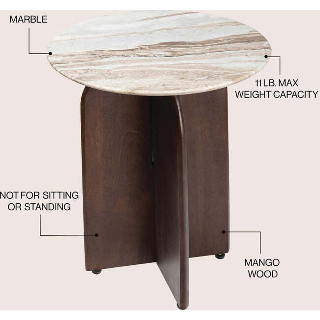 Naomi 18" Rustic Minimalist Marble/Wood X-Base Accent Table, White Marble/Walnut Wood - Accent Tables - 3