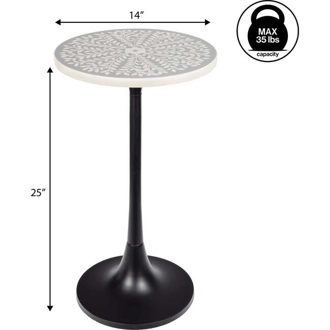 Nysha 25" Modern Bohemian Metal/Resin Inlay Top Pedestal Drink Table and Decorative End Table, Gray/White - Accent Tables - 5