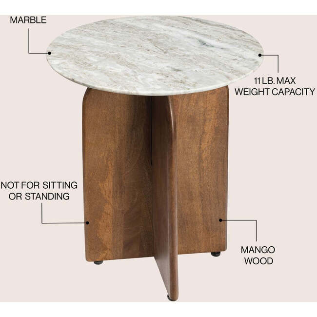 Naomi 18" Rustic Minimalist Marble/Wood X-Base Accent Table, White Marble/Honey Wood - Accent Tables - 3
