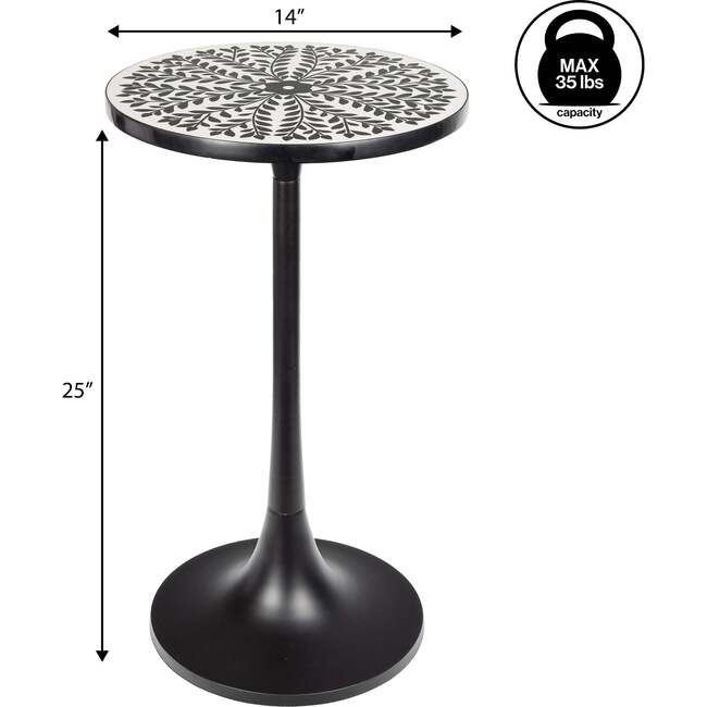 Nysha 25" Modern Bohemian Metal/Resin Inlay Top Pedestal Drink Table and Decorative End Table, Black/White - Accent Tables - 5