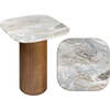 Milos 18" Rustic Minimalist Square Marble/Wood Accent Table, White Marble/Honey Wood - Accent Tables - 1 - thumbnail