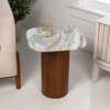 Milos 18" Rustic Minimalist Square Marble/Wood Accent Table, White Marble/Honey Wood - Accent Tables - 2