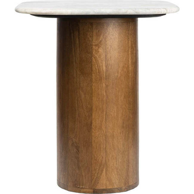 Milos 18" Rustic Minimalist Square Marble/Wood Accent Table, White Marble/Honey Wood - Accent Tables - 4