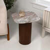 Milos 18" Rustic Minimalist Square Marble/Wood Accent Table, White Marble/Walnut Wood - Accent Tables - 2