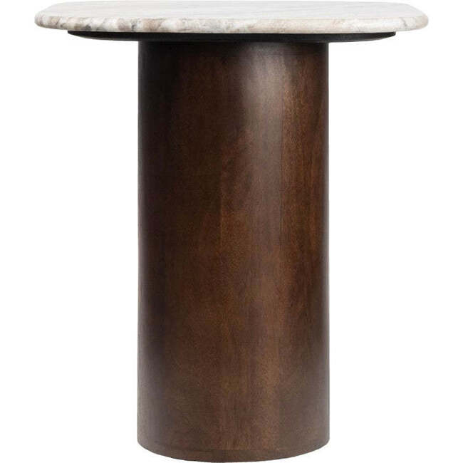 Milos 18" Rustic Minimalist Square Marble/Wood Accent Table, White Marble/Walnut Wood - Accent Tables - 4