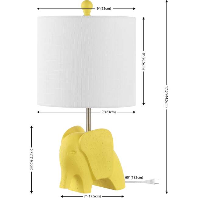 Koda 17.5" Eclectic Southwestern Resin/Iron Elephant LED Kids' Table Lamp, Yellow - Lighting - 3