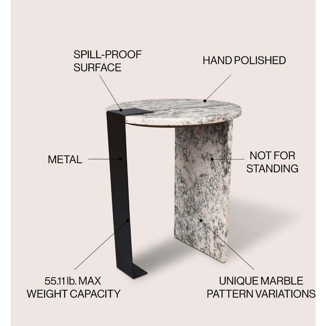 Lyra 20.66" Contemporary Natural Marble/Metal Handmade Round End Table, Ivory/Black - Accent Tables - 3
